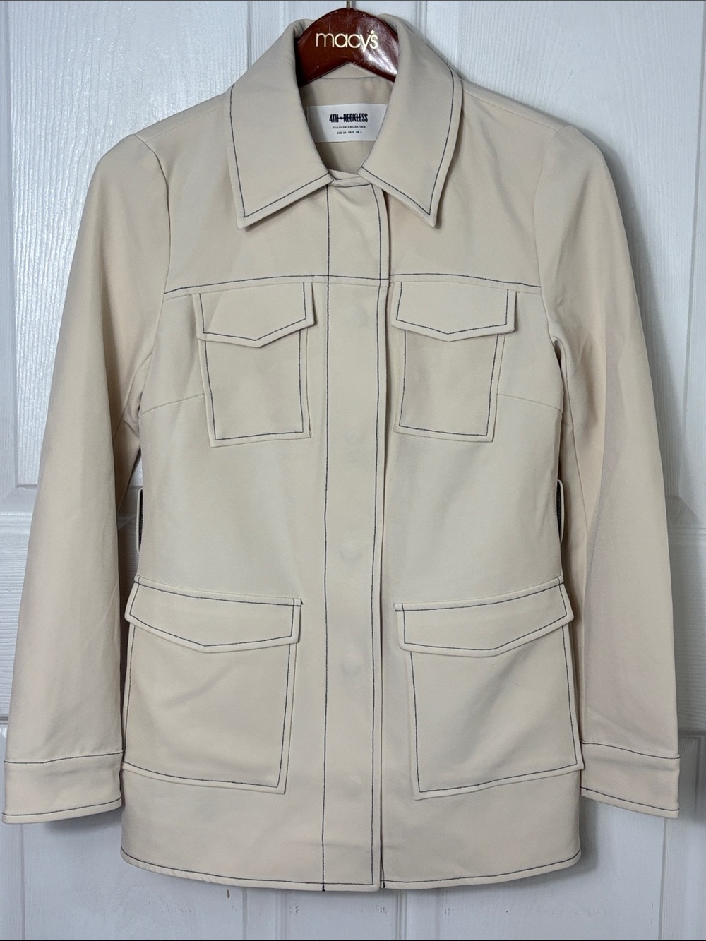 4th Reckless Cream Utility Jacket with Contrast Topstitching Size 2 snap closure